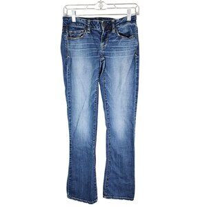 Womens American Eagle Denim Blue Jeans Skinny Kick Super Stretch Med Wash Size 0